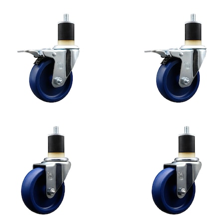 Service Caster 4'' SS Solid Poly Swivel 1-7/8'' Expanding Stem Caster Set 2 Total Lock Brakes, 4PK SCC-SSEXTTL20S414-SPUS-2-S-2-178